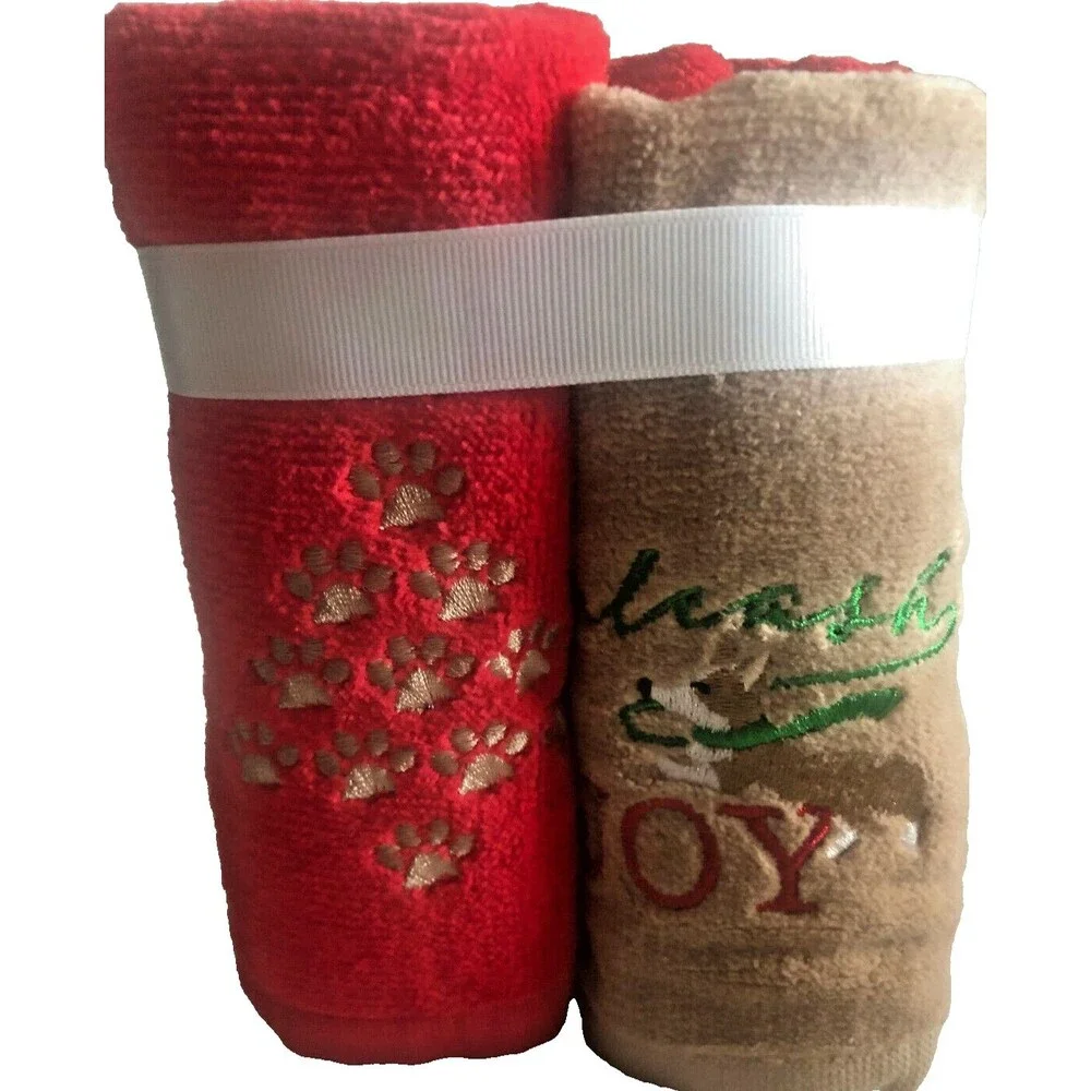 Christmas Dogs Fingertip Towels Set of 4 Embroidered Doxie Corgi Bull Dog